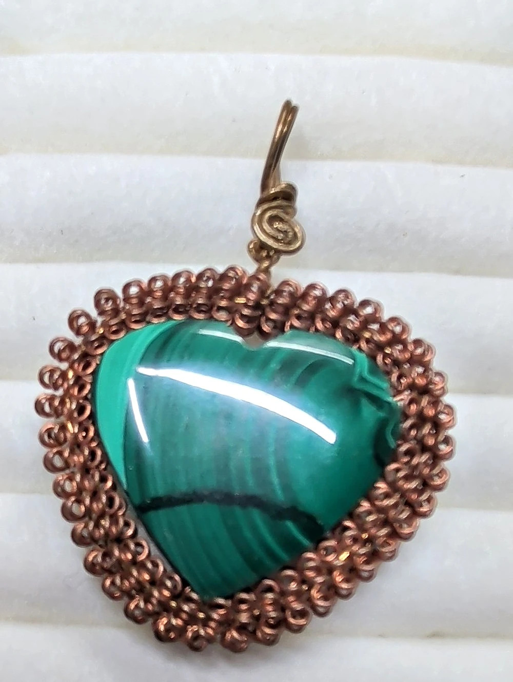 Green & Brown Malachite Heart Pendant. New